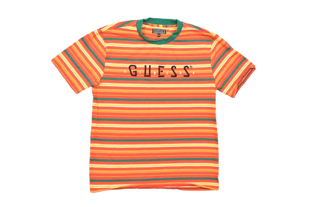 GUESS x J Balvin Vibras Striped Short Sleeve T-Shirt Men's Size Small Orange Gre - Picture 1 of 8